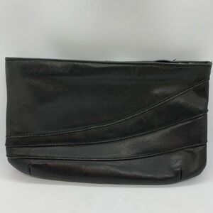 Vintage Black Leather Clutch with Wrist Strap